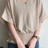 Casual Solid Color V-Neck T-Shirt - liwisi