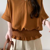 Casual Solid Color V-Neck T-Shirt - liwisi