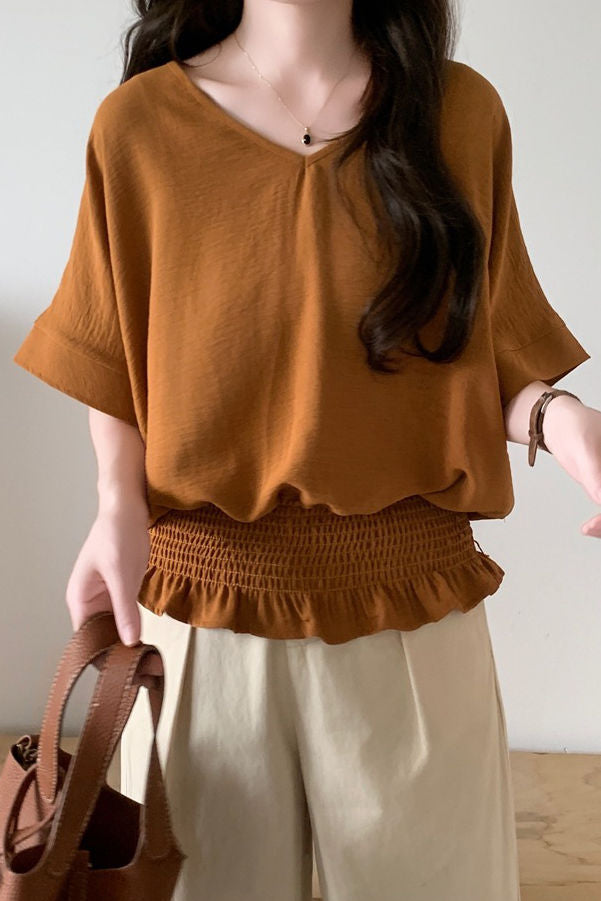 Casual Solid Color V-Neck T-Shirt - liwisi