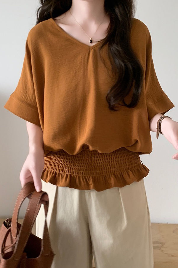 Casual Solid Color V-Neck T-Shirt - liwisi