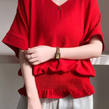 Casual Solid Color V-Neck T-Shirt - liwisi