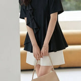 Casual Ruffle Spliced T-Shirt - liwisi