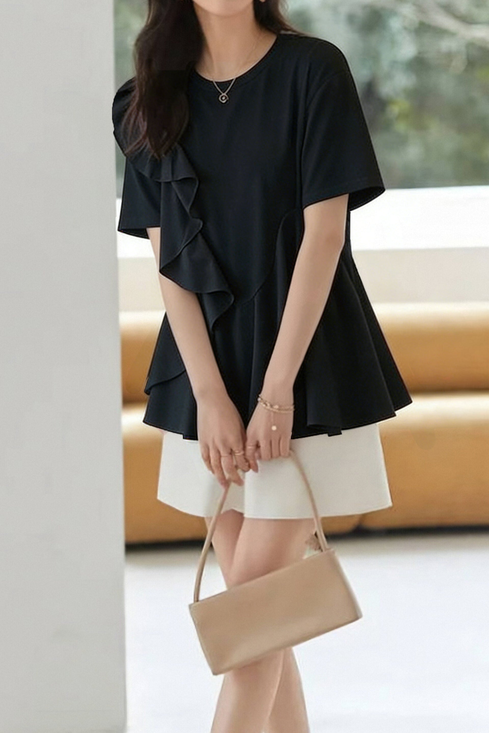 Casual Ruffle Spliced T-Shirt - liwisi