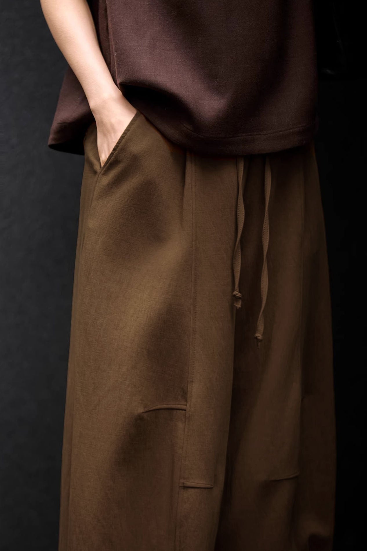 Casual Textured Drawstring Wide-Leg Pants - liwisi