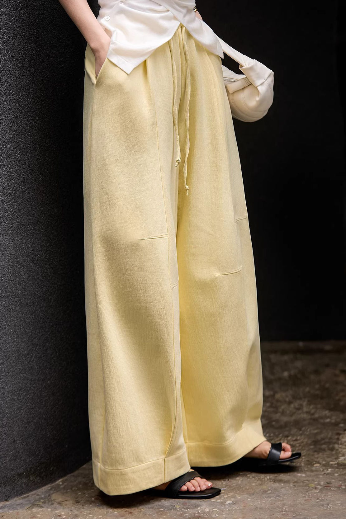 Casual Textured Drawstring Wide-Leg Pants - liwisi
