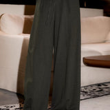 Casual Textured Drawstring Wide-Leg Pants - liwisi