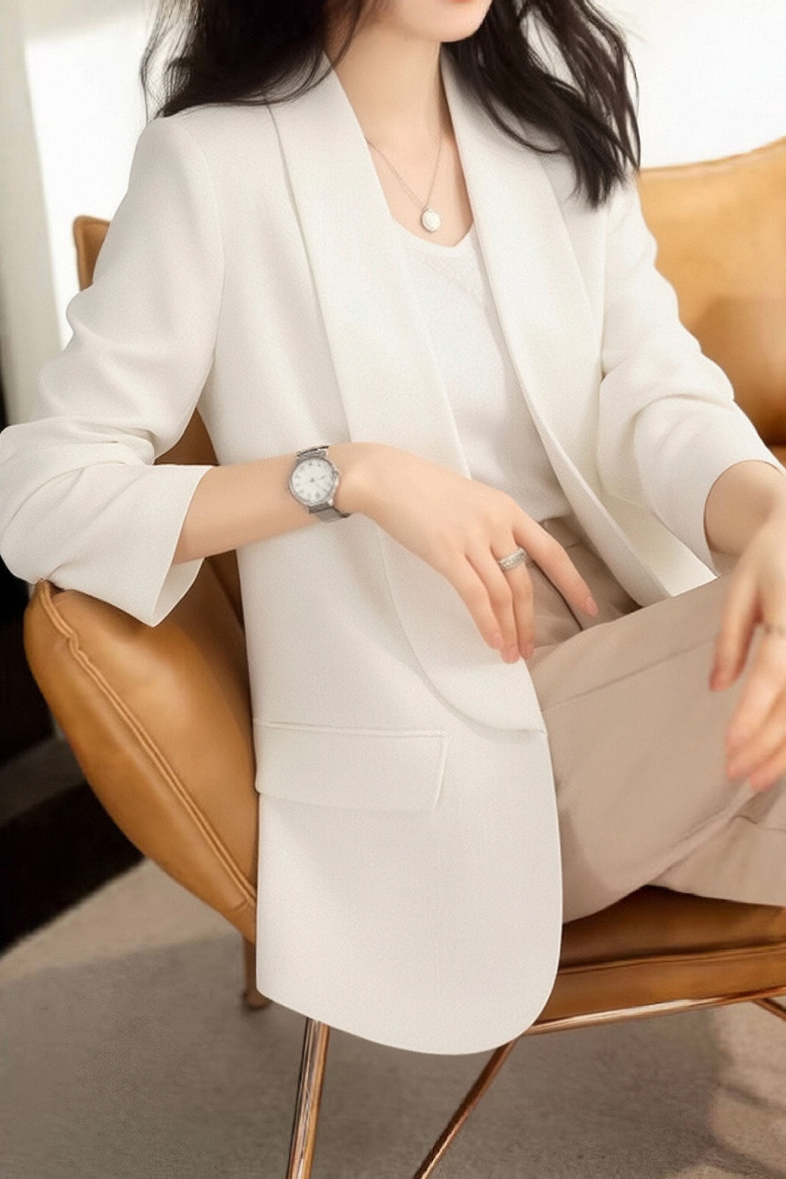 Casual Solid Color Lapel Long-Sleeve Blazer - liwisi