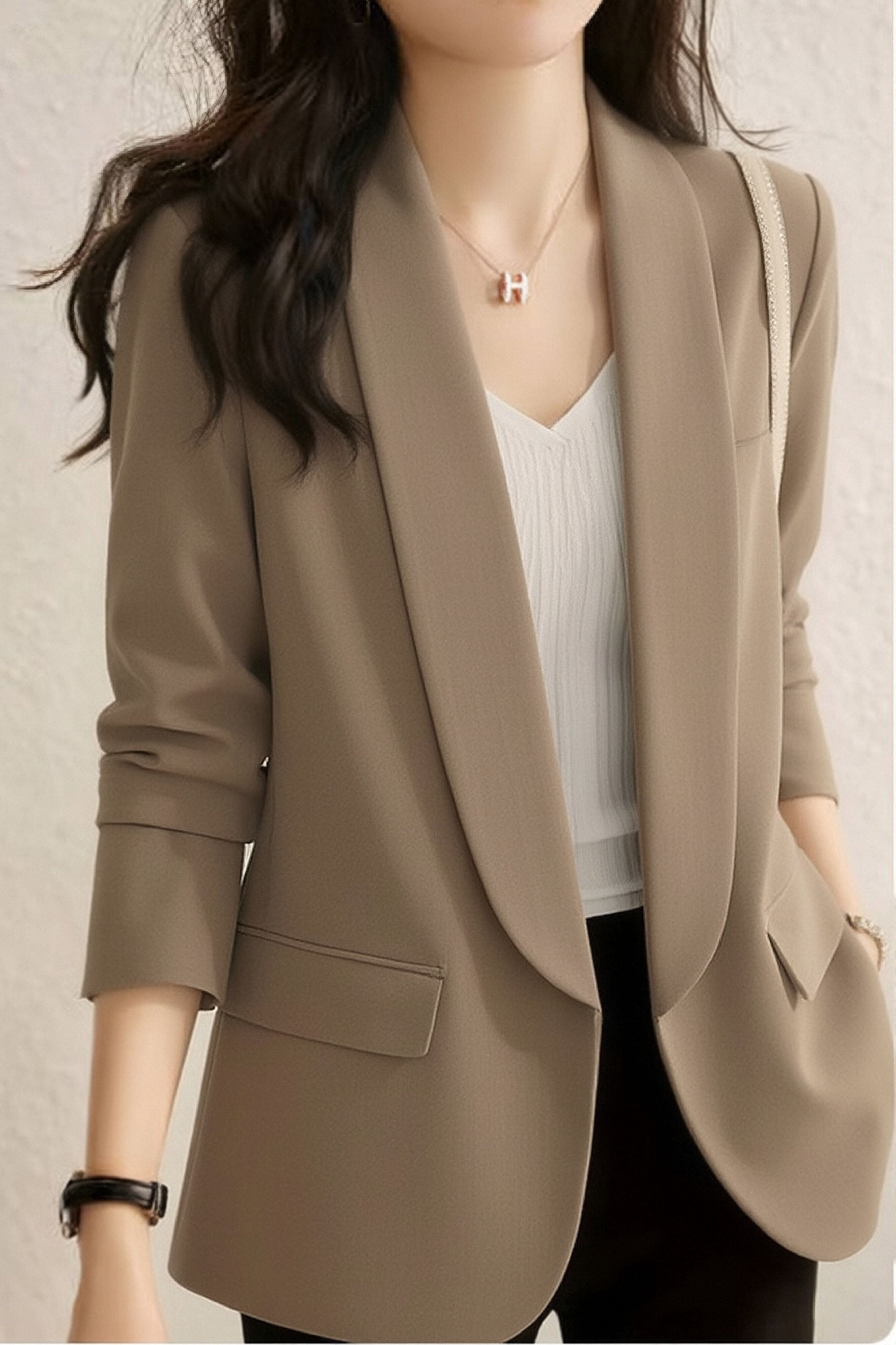 Casual Solid Color Lapel Long-Sleeve Blazer - liwisi