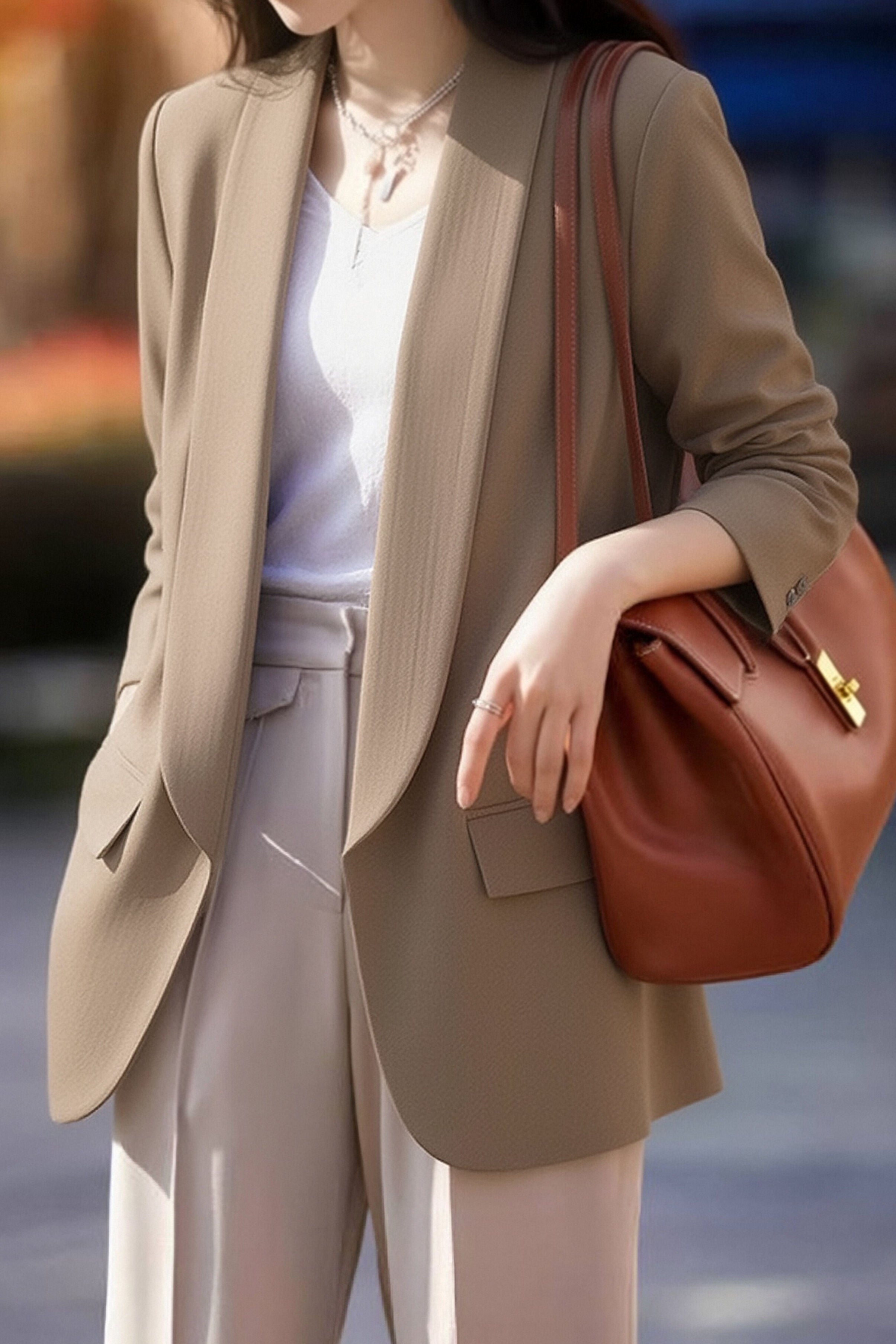 Casual Solid Color Lapel Long-Sleeve Blazer - liwisi