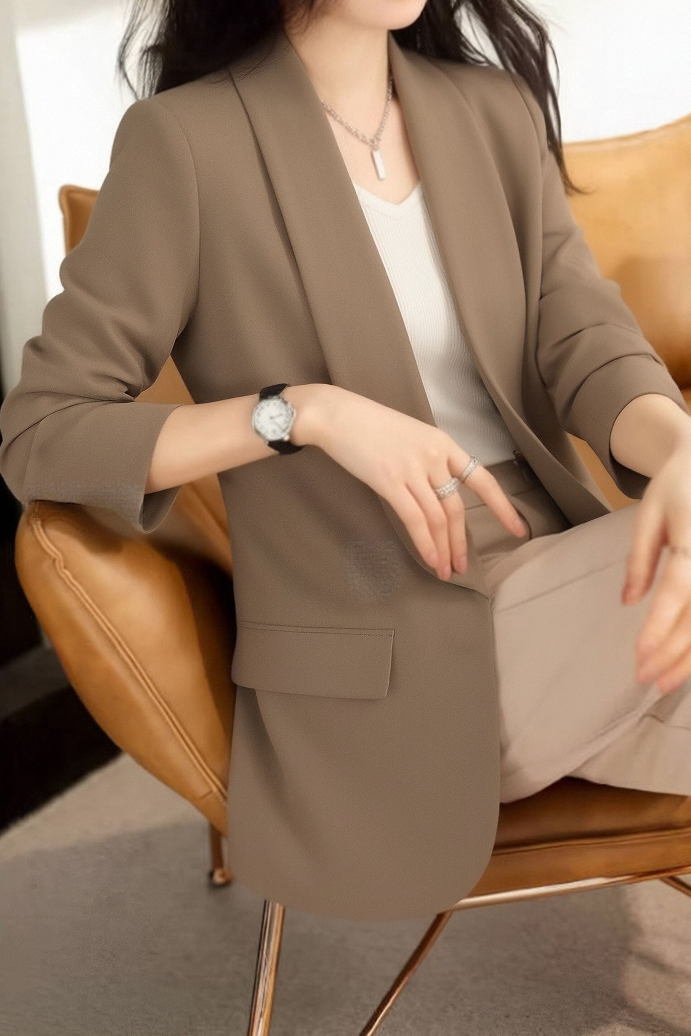 Casual Solid Color Lapel Long-Sleeve Blazer - liwisi