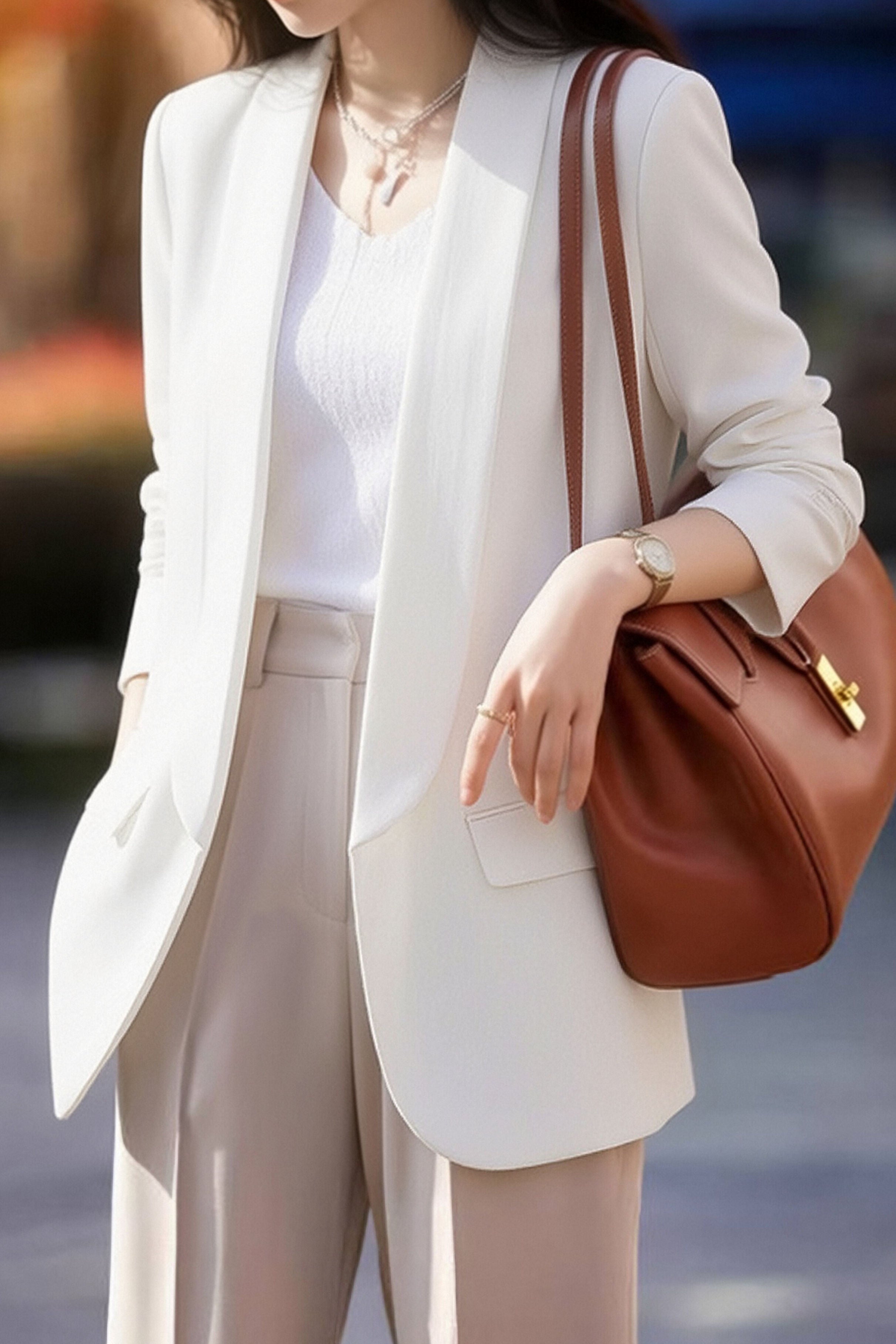 Casual Solid Color Lapel Long-Sleeve Blazer - liwisi