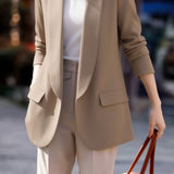 Casual Solid Color Lapel Long-Sleeve Blazer - liwisi