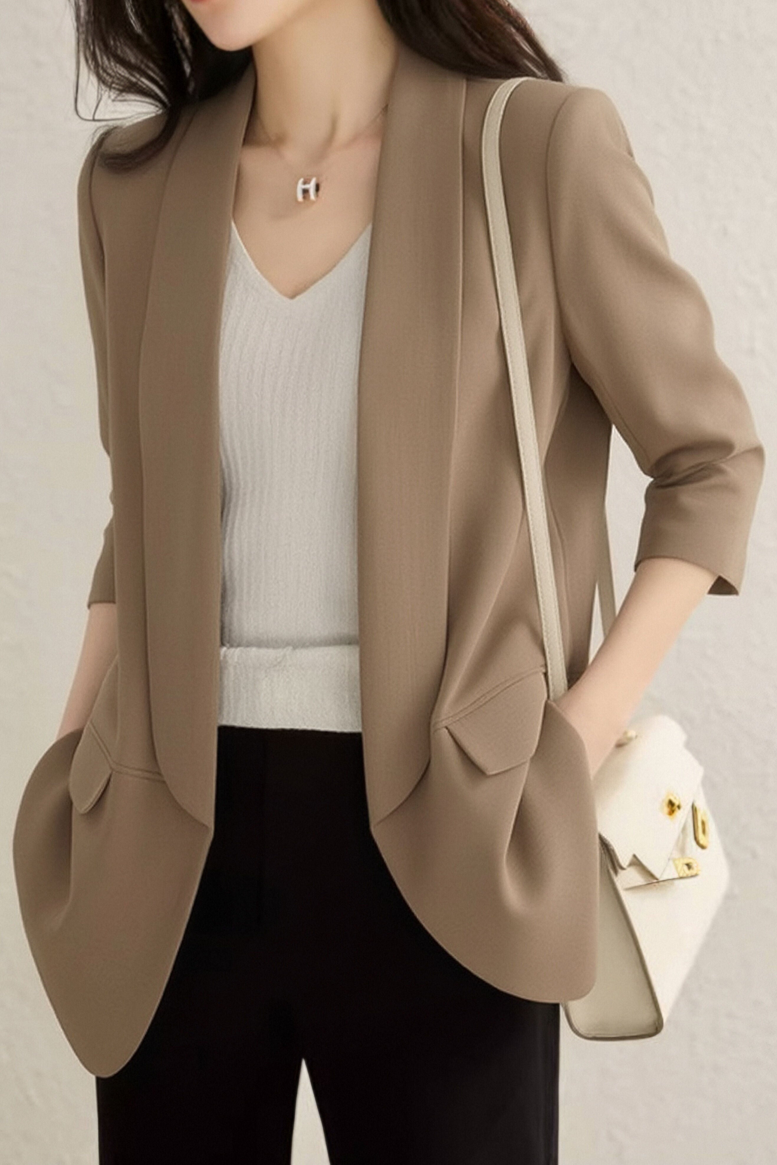 Casual Solid Color Lapel Long-Sleeve Blazer - liwisi