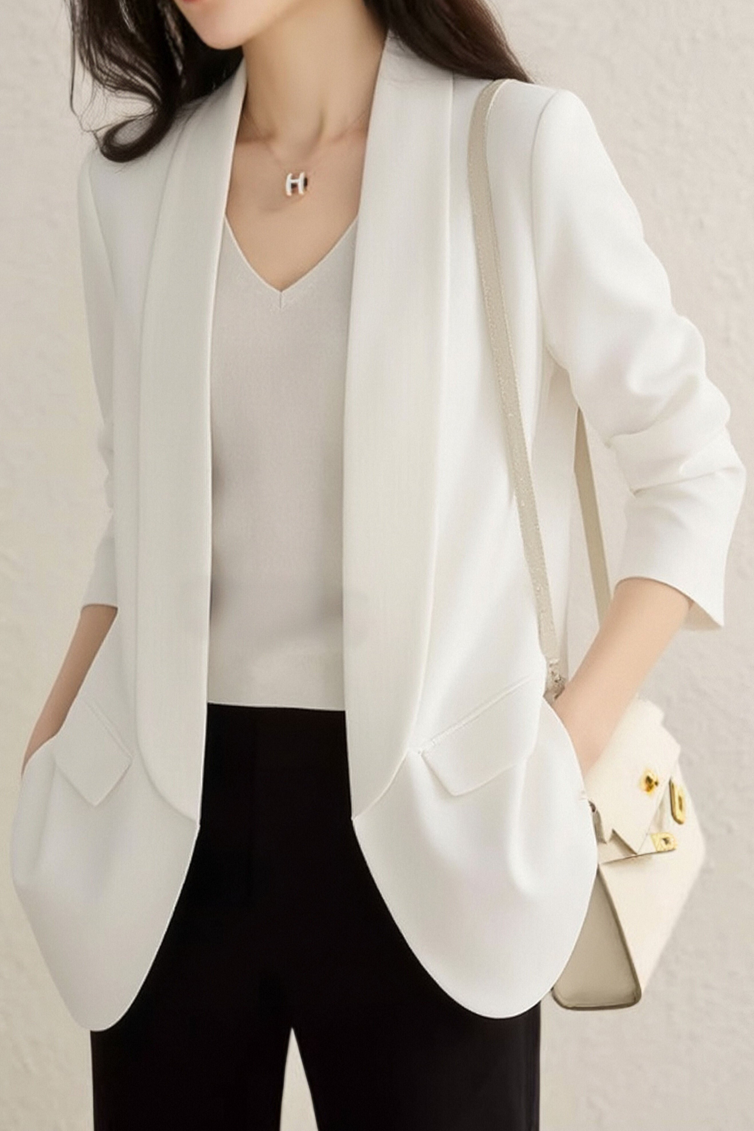 Casual Solid Color Lapel Long-Sleeve Blazer - liwisi