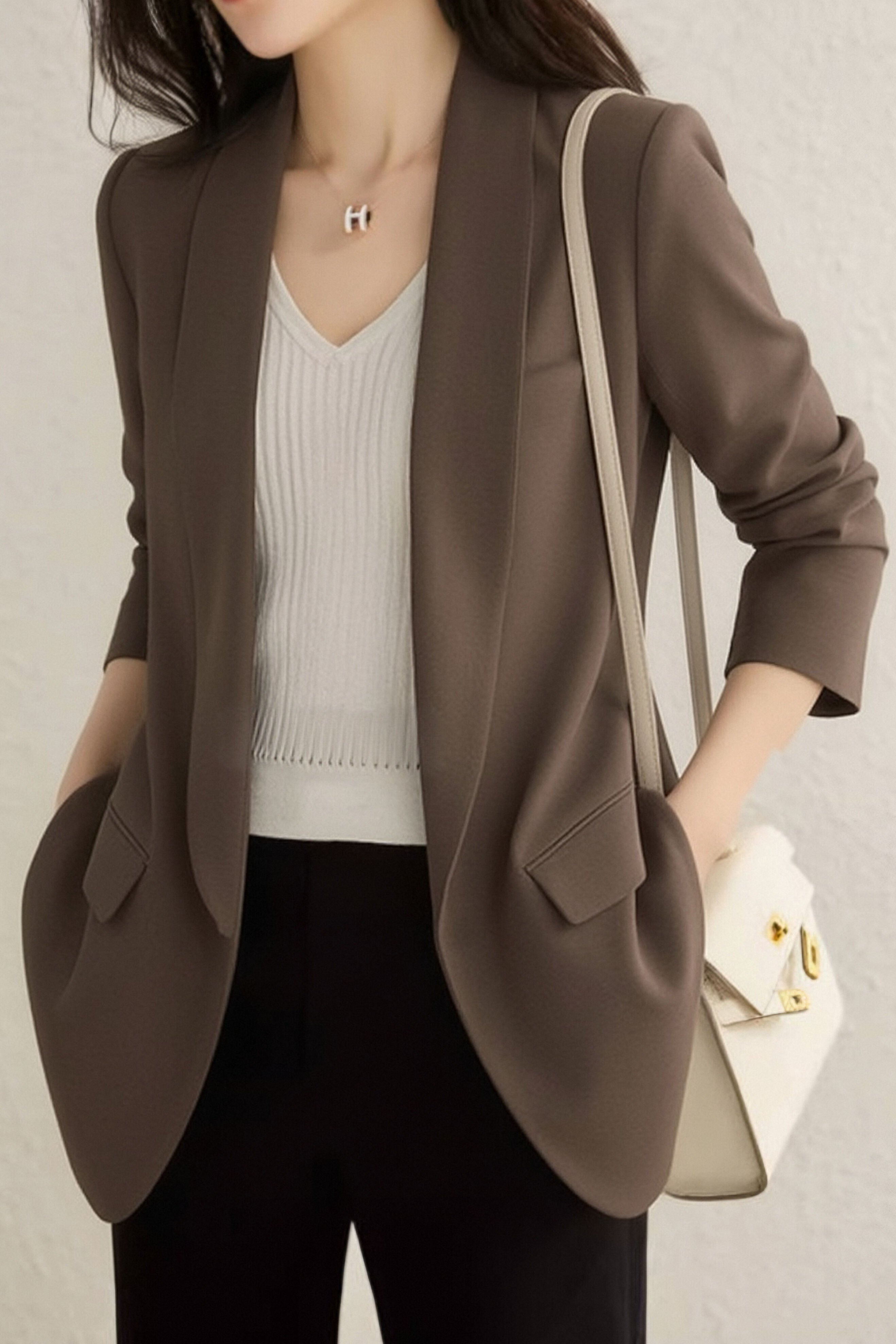 Casual Solid Color Lapel Long-Sleeve Blazer - liwisi