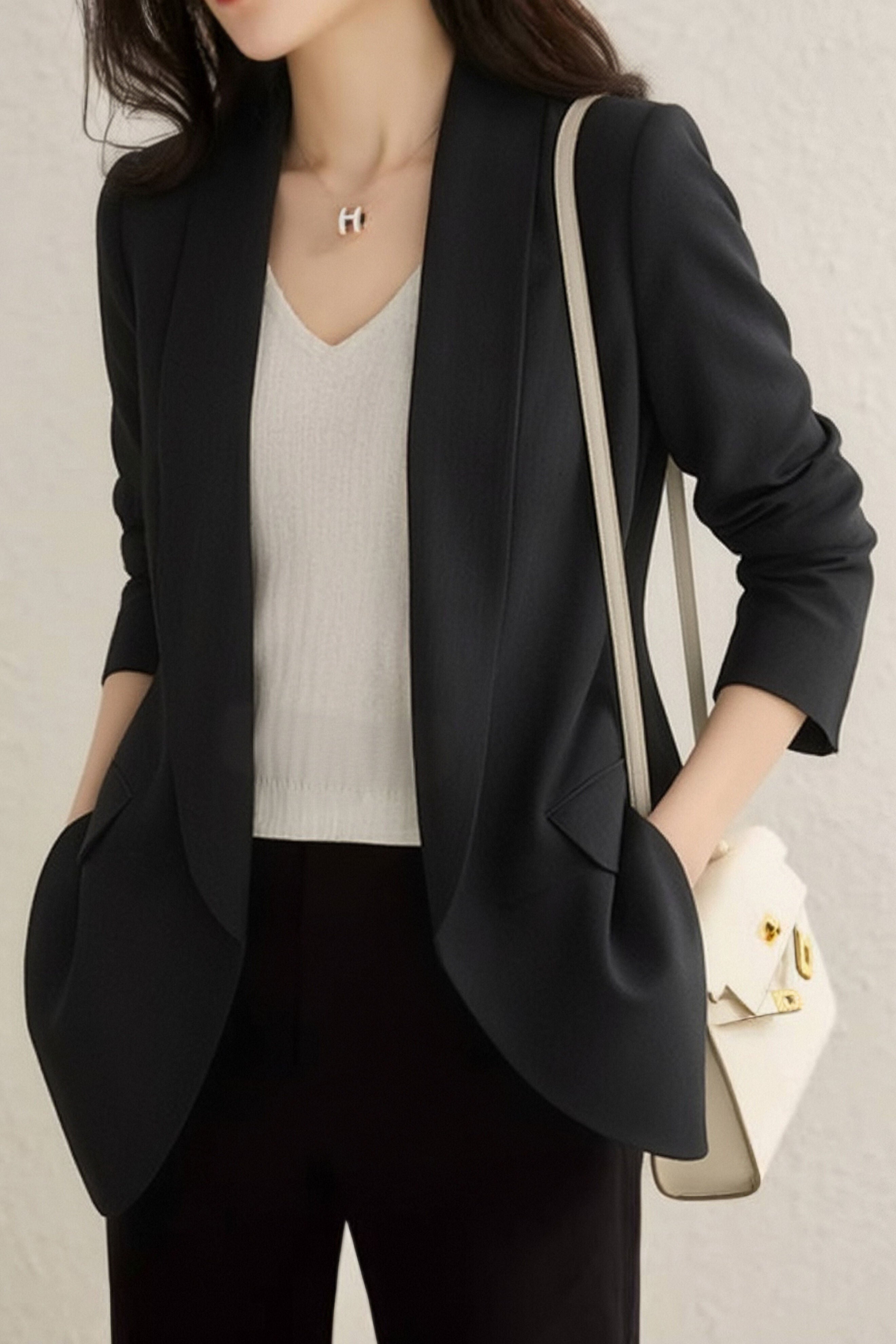 Casual Solid Color Lapel Long-Sleeve Blazer - liwisi