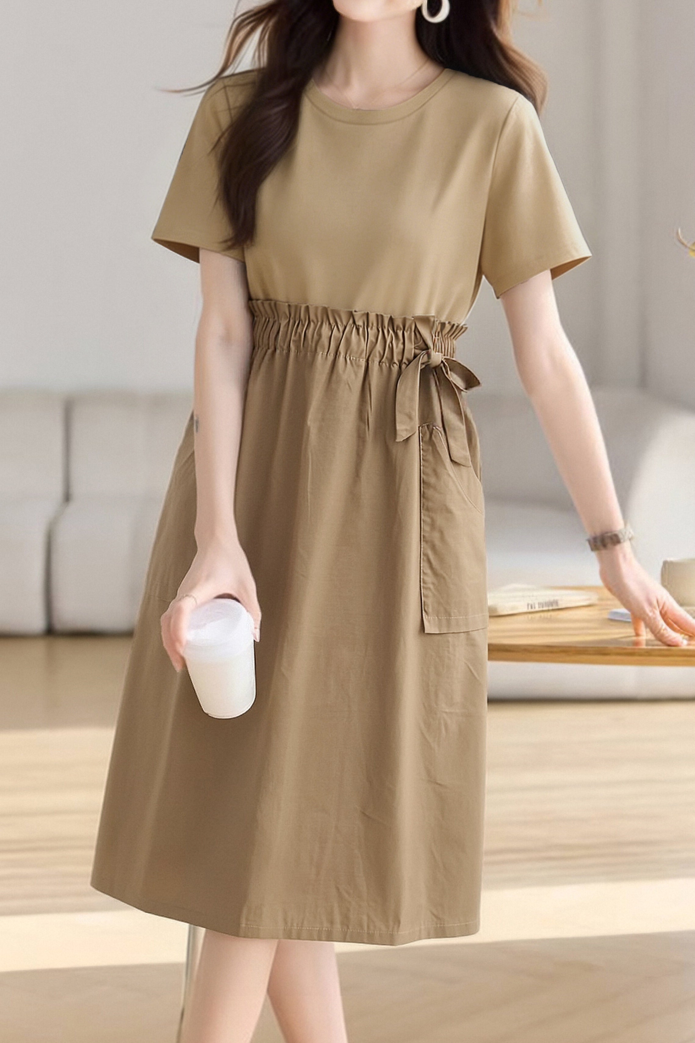 Casual Spliced Tie Waist Dress - liwisi