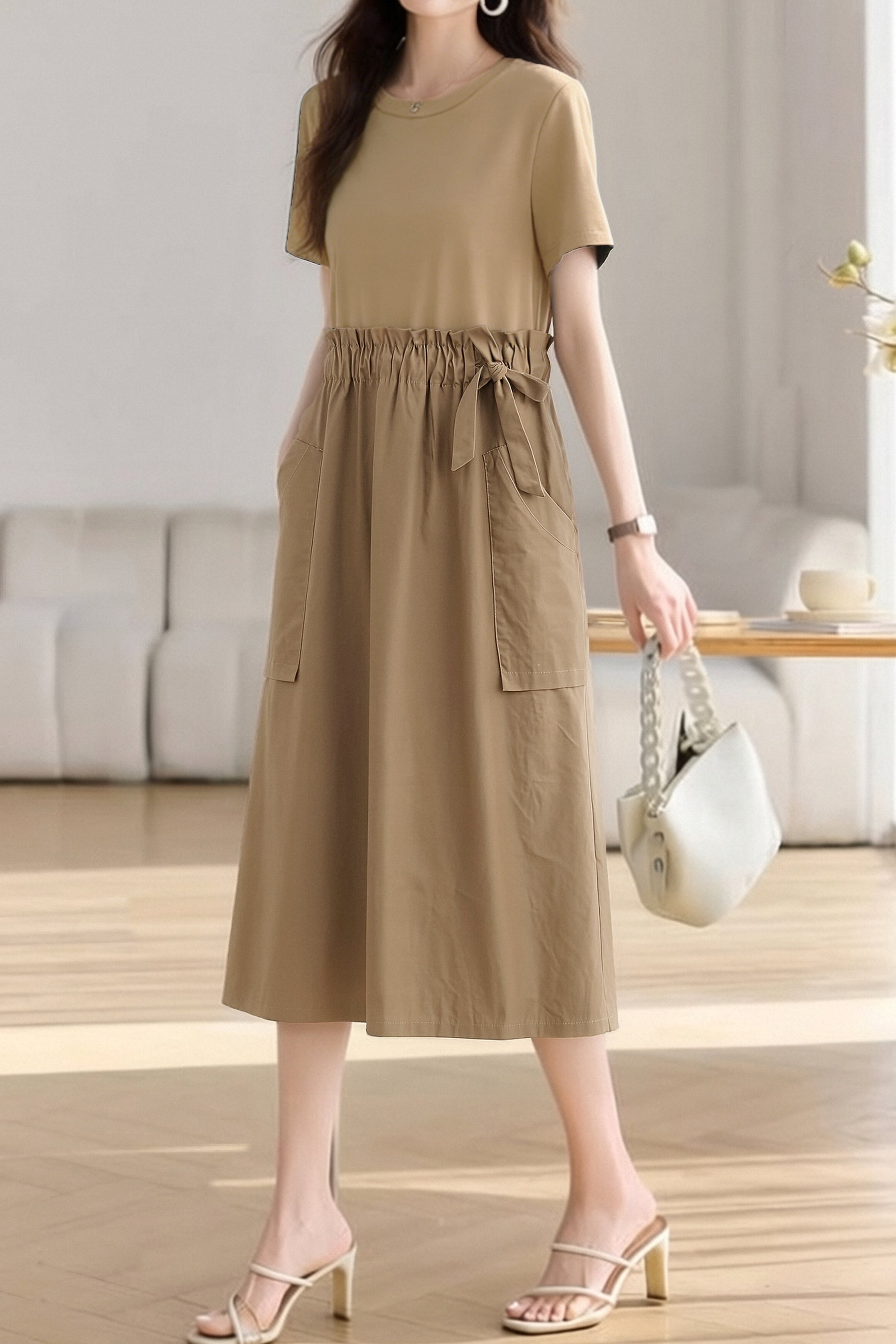 Casual Spliced Tie Waist Dress - liwisi