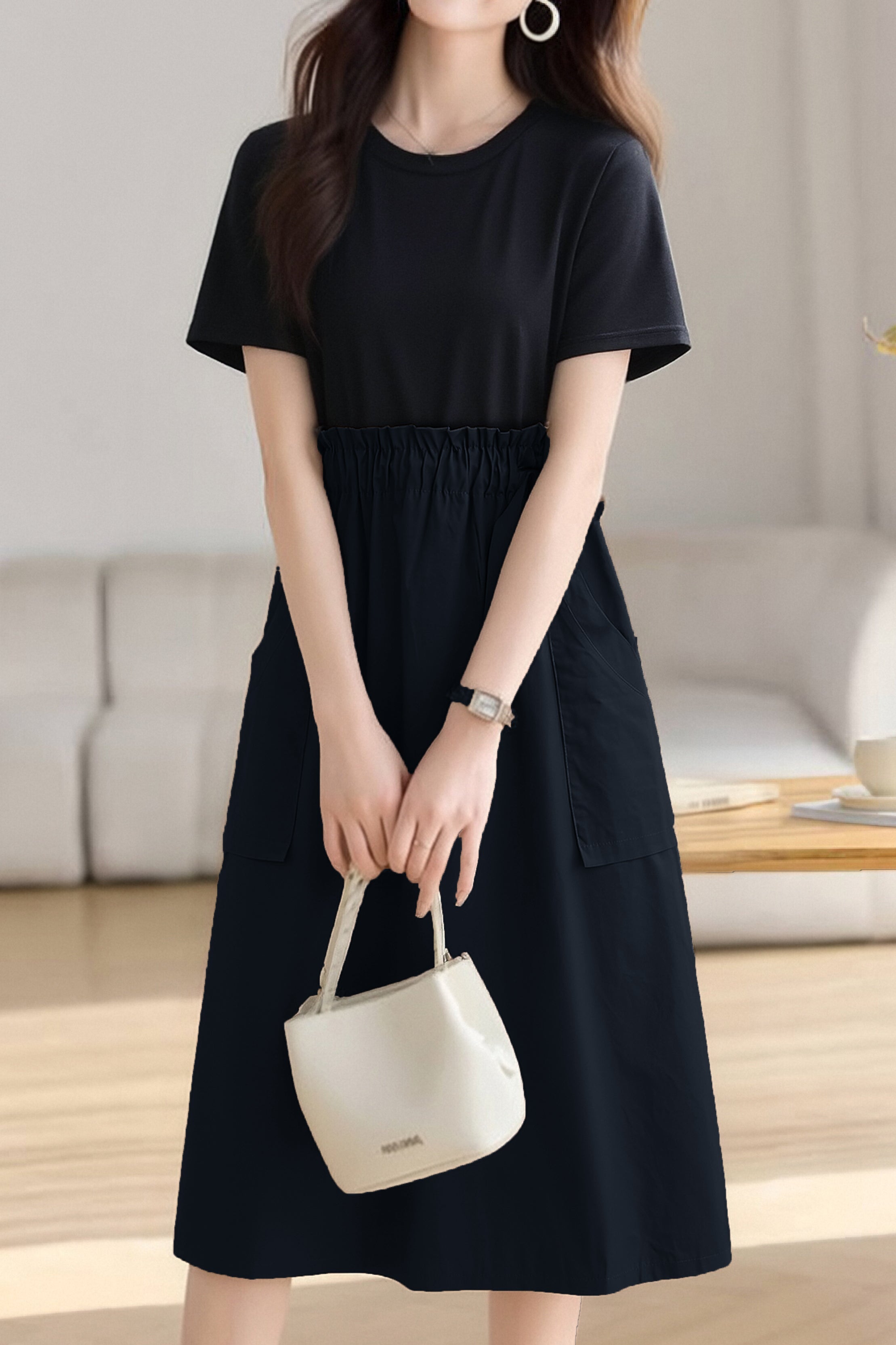Casual Spliced Tie Waist Dress - liwisi