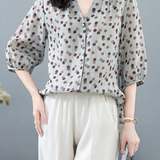 Casual Polka Dot V-Neck Versatile Shirt - liwisi