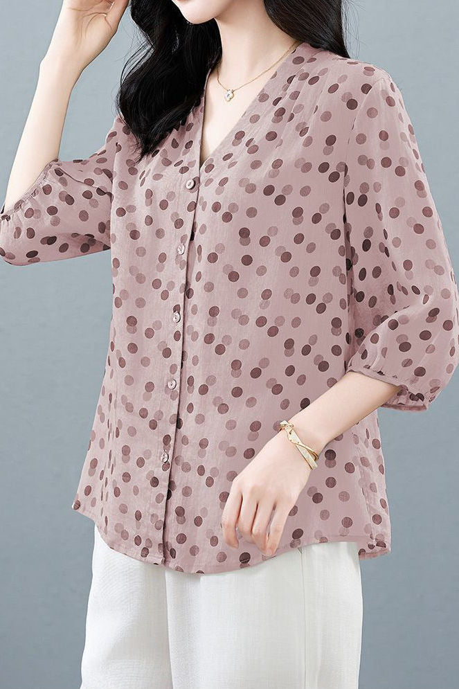 Casual Polka Dot V-Neck Versatile Shirt - liwisi