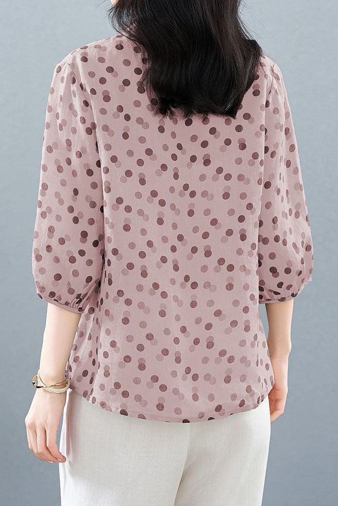 Casual Polka Dot V-Neck Versatile Shirt - liwisi