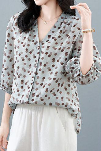 Casual Polka Dot V-Neck Versatile Shirt - liwisi