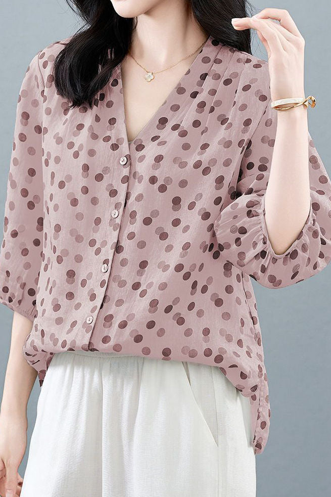Casual Polka Dot V-Neck Versatile Shirt - liwisi