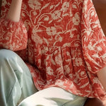 Casual Retro Print Lantern Sleeve Shirt - liwisi