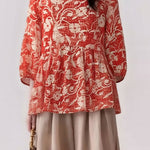 Casual Retro Print Lantern Sleeve Shirt - liwisi