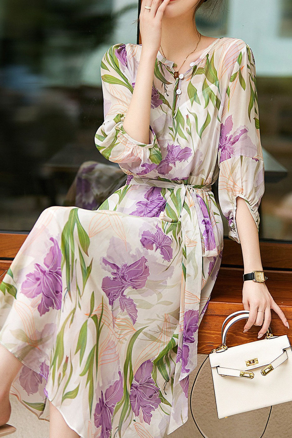 Casual Printed Moderate Lantern Sleeve Dress - liwisi