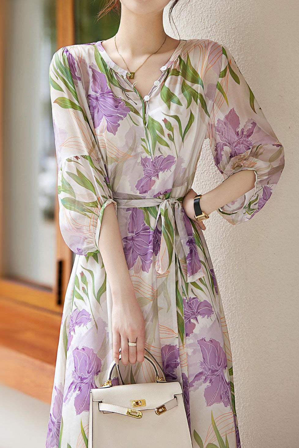Casual Printed Moderate Lantern Sleeve Dress - liwisi