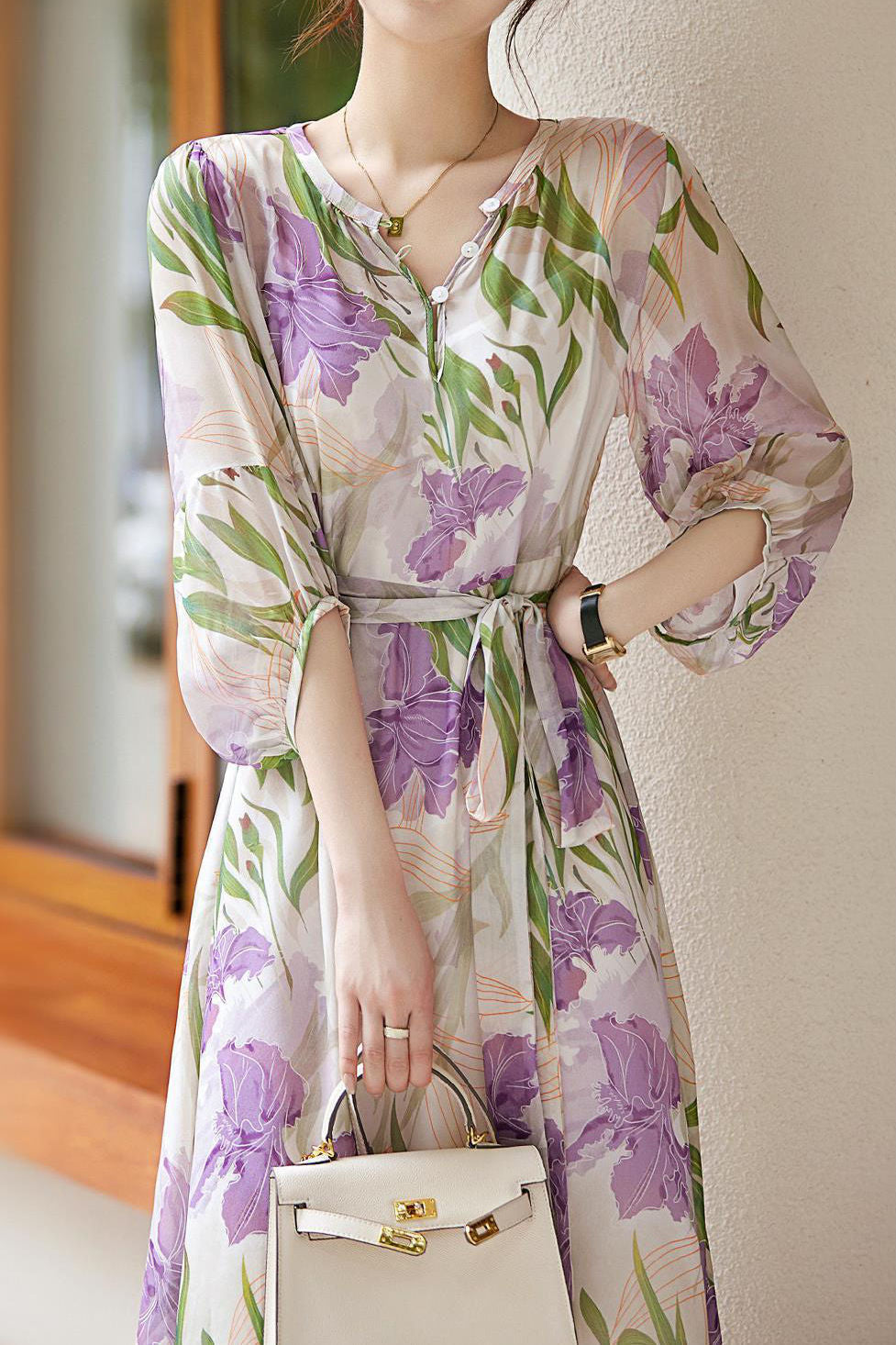 Casual Printed Moderate Lantern Sleeve Dress - liwisi