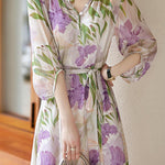 Casual Printed Moderate Lantern Sleeve Dress - liwisi