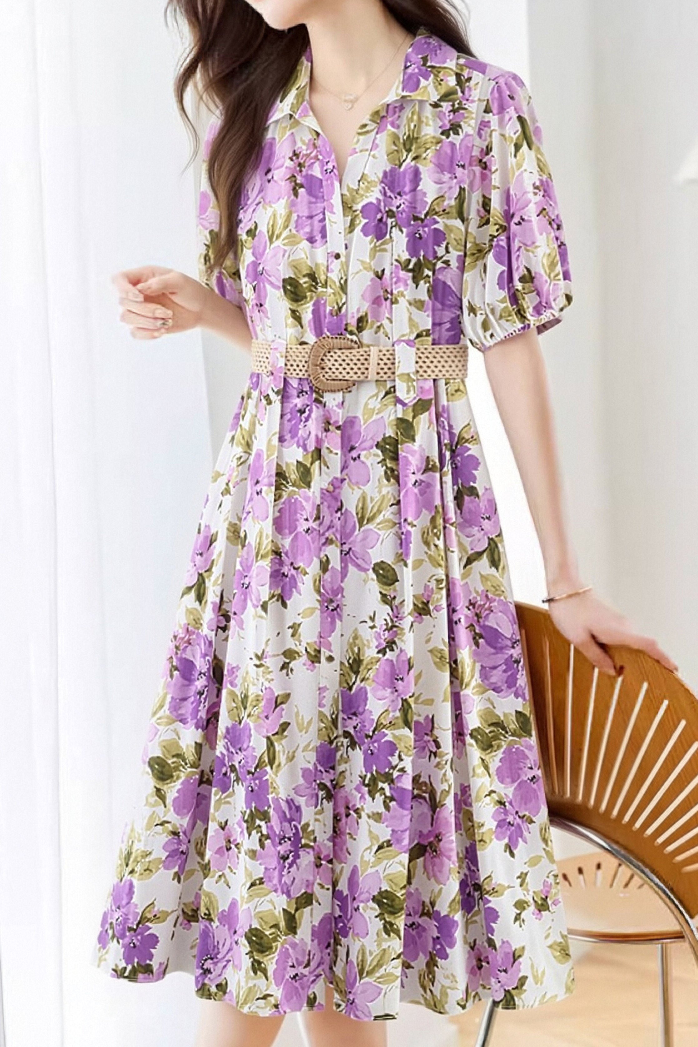 Casual Belted Printed Dress - liwisi