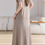 Casual Crew Neck T-Shirt And Skirt Two-Piece Set - liwisi