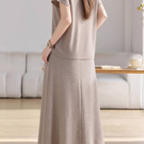 Casual Crew Neck T-Shirt And Skirt Two-Piece Set - liwisi