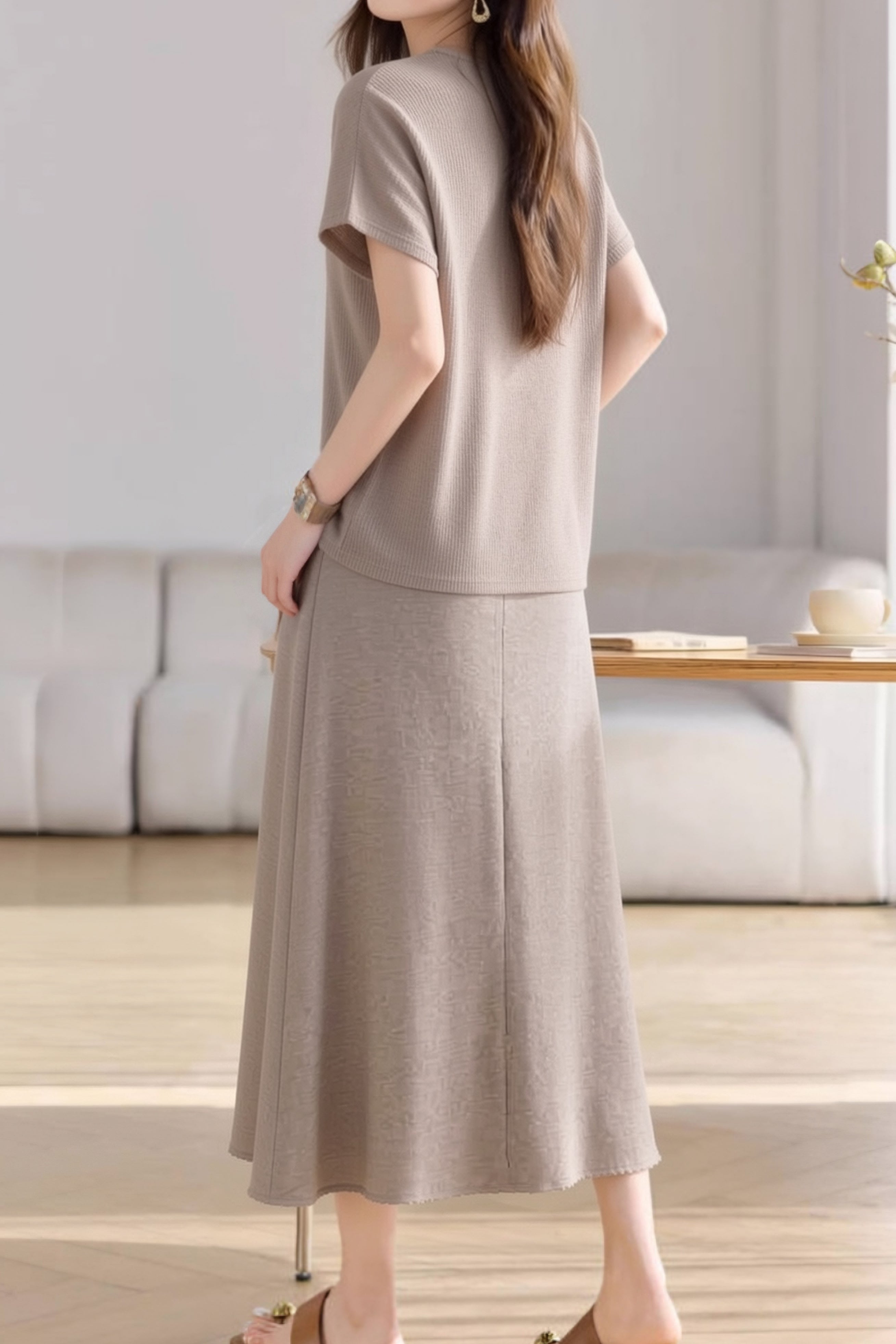 Casual Crew Neck T-Shirt And Skirt Two-Piece Set - liwisi