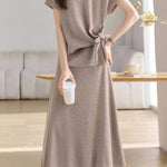 Casual Crew Neck T-Shirt And Skirt Two-Piece Set - liwisi