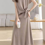 Casual Crew Neck T-Shirt And Skirt Two-Piece Set - liwisi