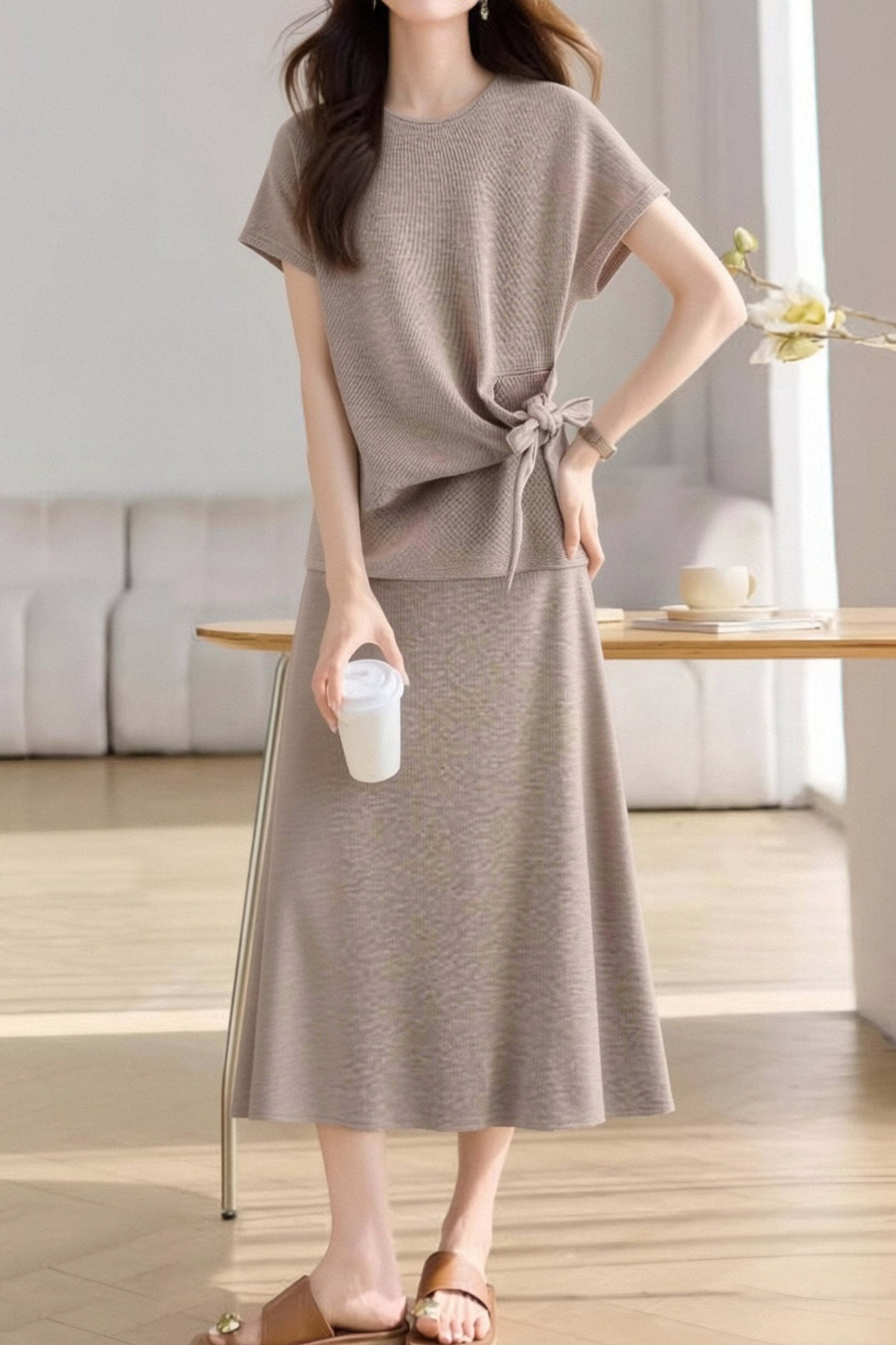 Casual Crew Neck T-Shirt And Skirt Two-Piece Set - liwisi