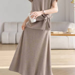 Casual Crew Neck T-Shirt And Skirt Two-Piece Set - liwisi