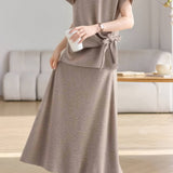 Casual Crew Neck T-Shirt And Skirt Two-Piece Set - liwisi