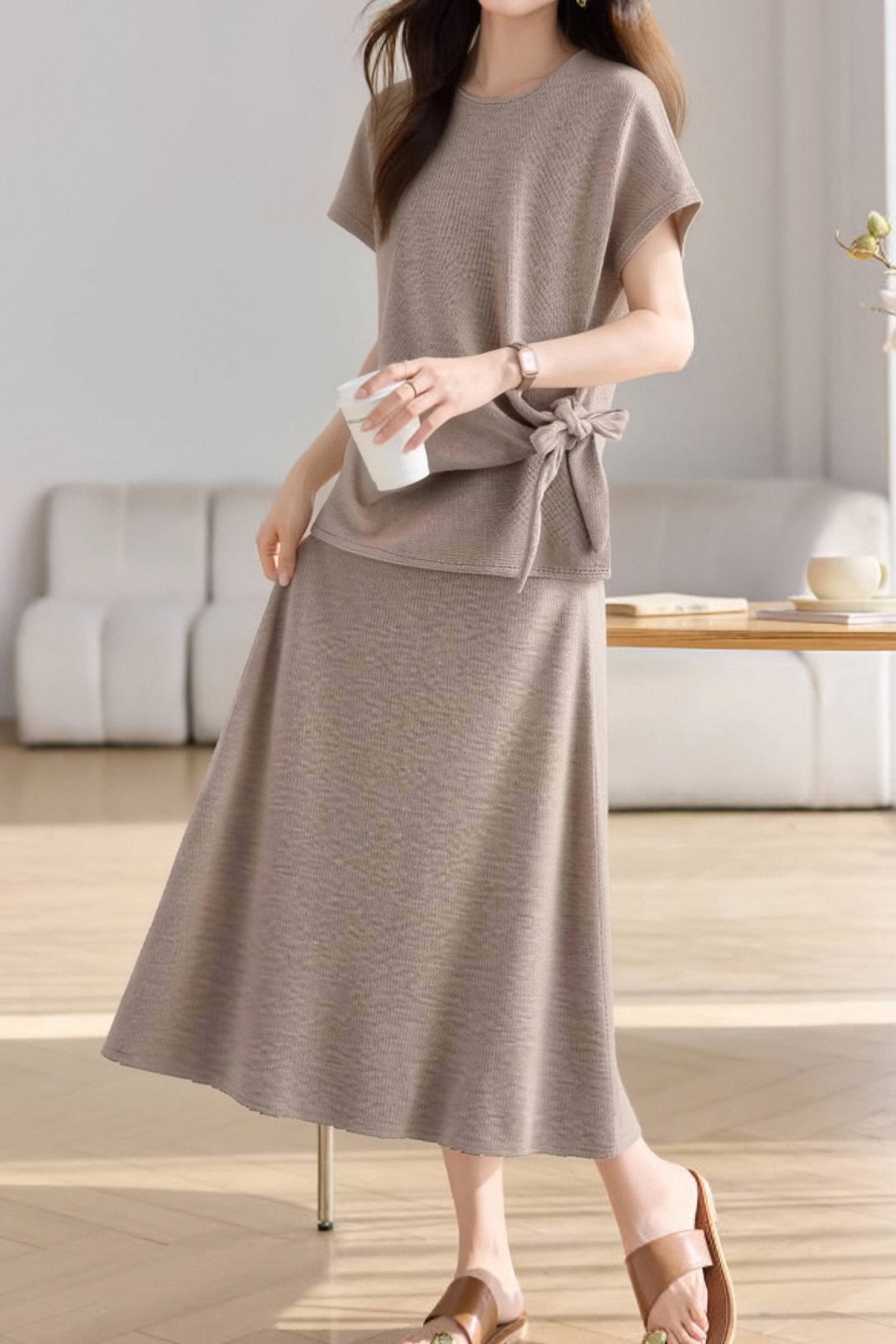 Casual Crew Neck T-Shirt And Skirt Two-Piece Set - liwisi