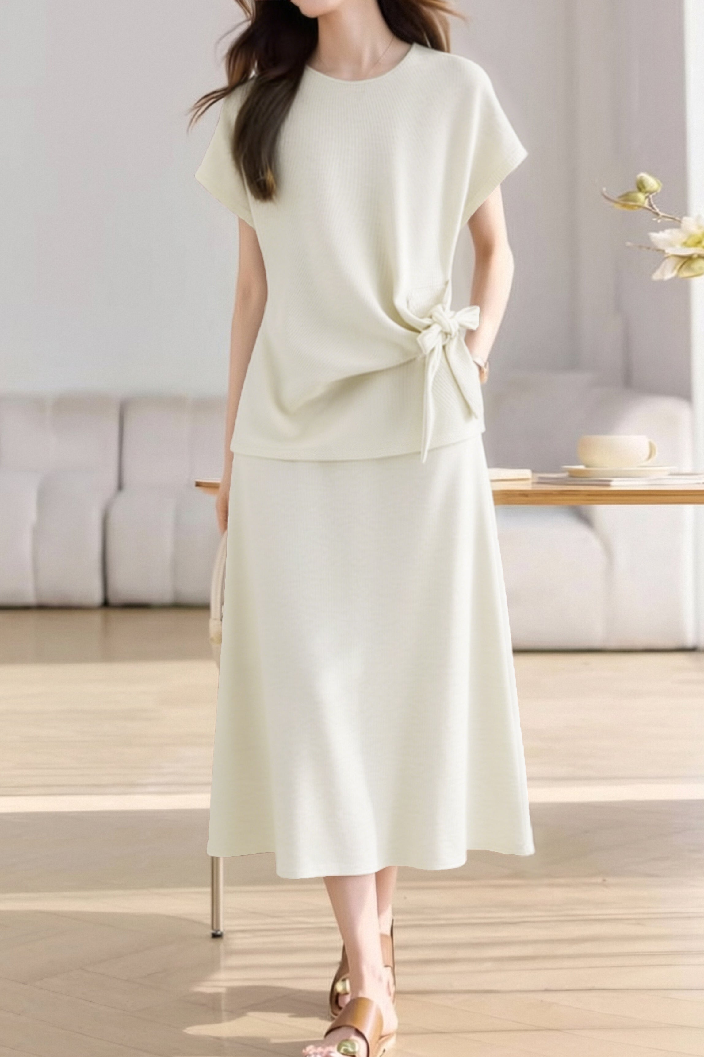 Casual Crew Neck T-Shirt And Skirt Two-Piece Set - liwisi