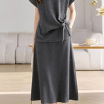 Casual Crew Neck T-Shirt And Skirt Two-Piece Set - liwisi