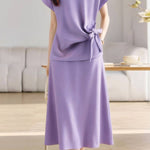 Casual Crew Neck T-Shirt And Skirt Two-Piece Set - liwisi