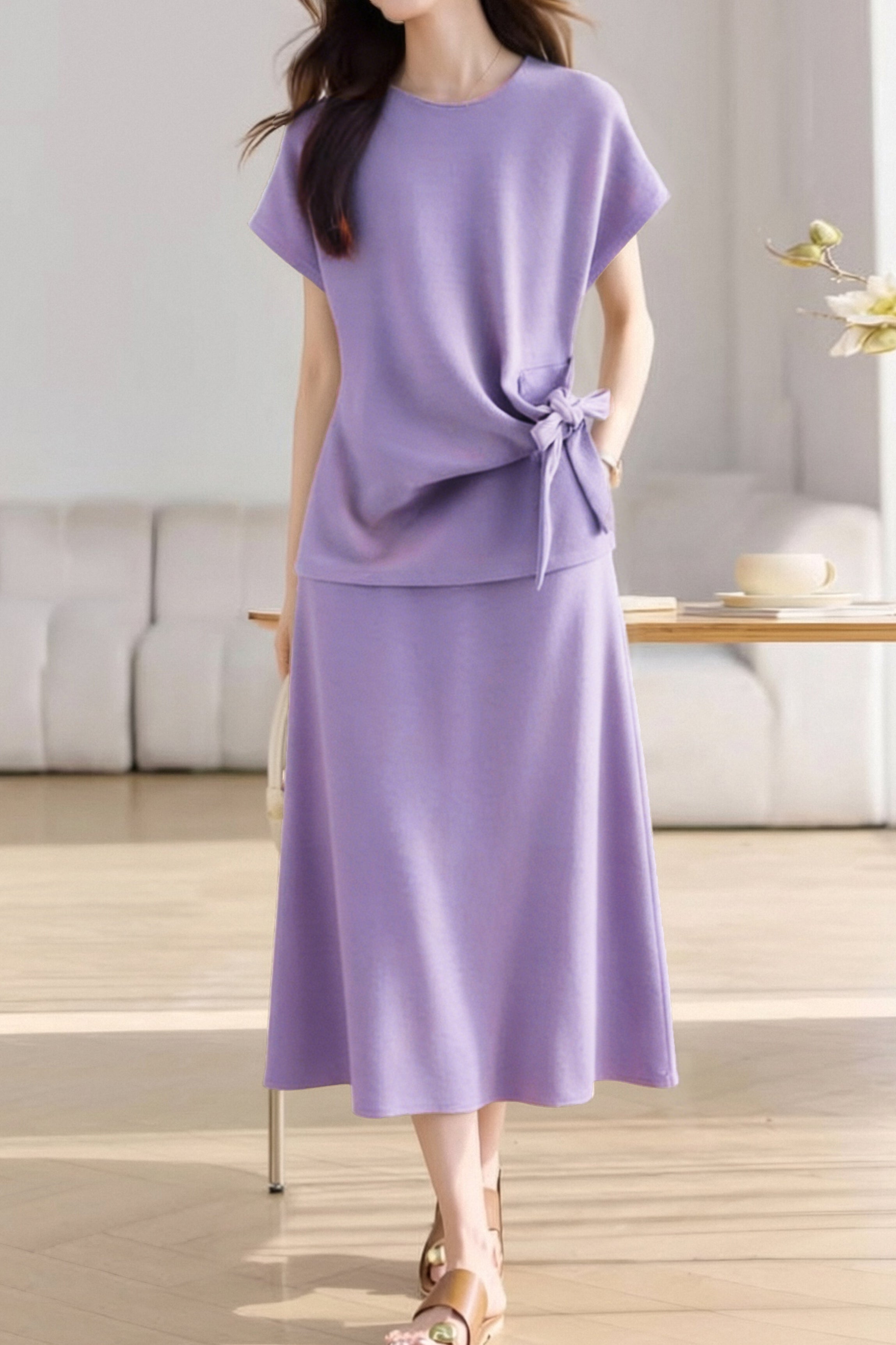 Casual Crew Neck T-Shirt And Skirt Two-Piece Set - liwisi