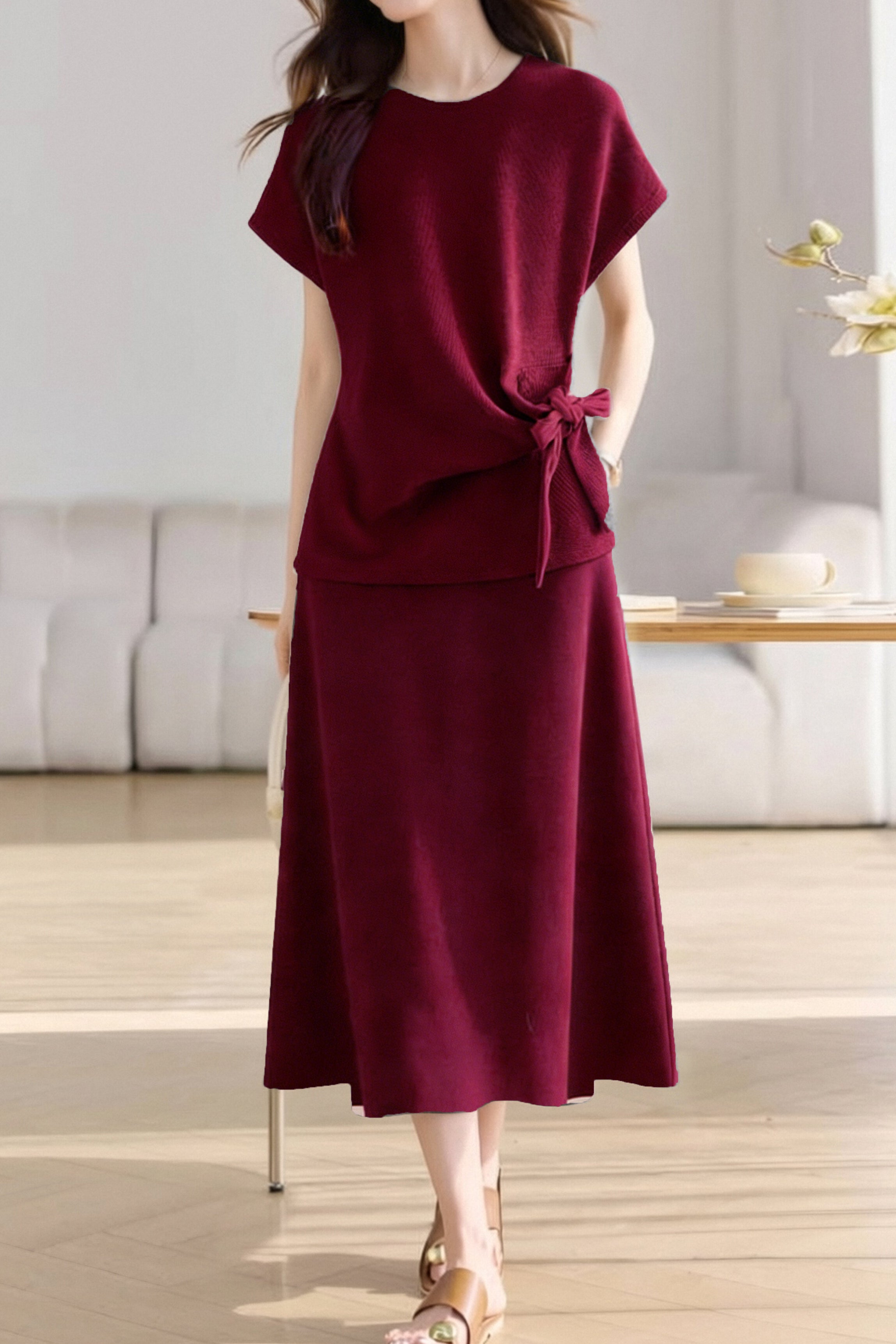 Casual Crew Neck T-Shirt And Skirt Two-Piece Set - liwisi