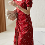 Casual Square-Neck Fitted Puff-Sleeve Dress - liwisi